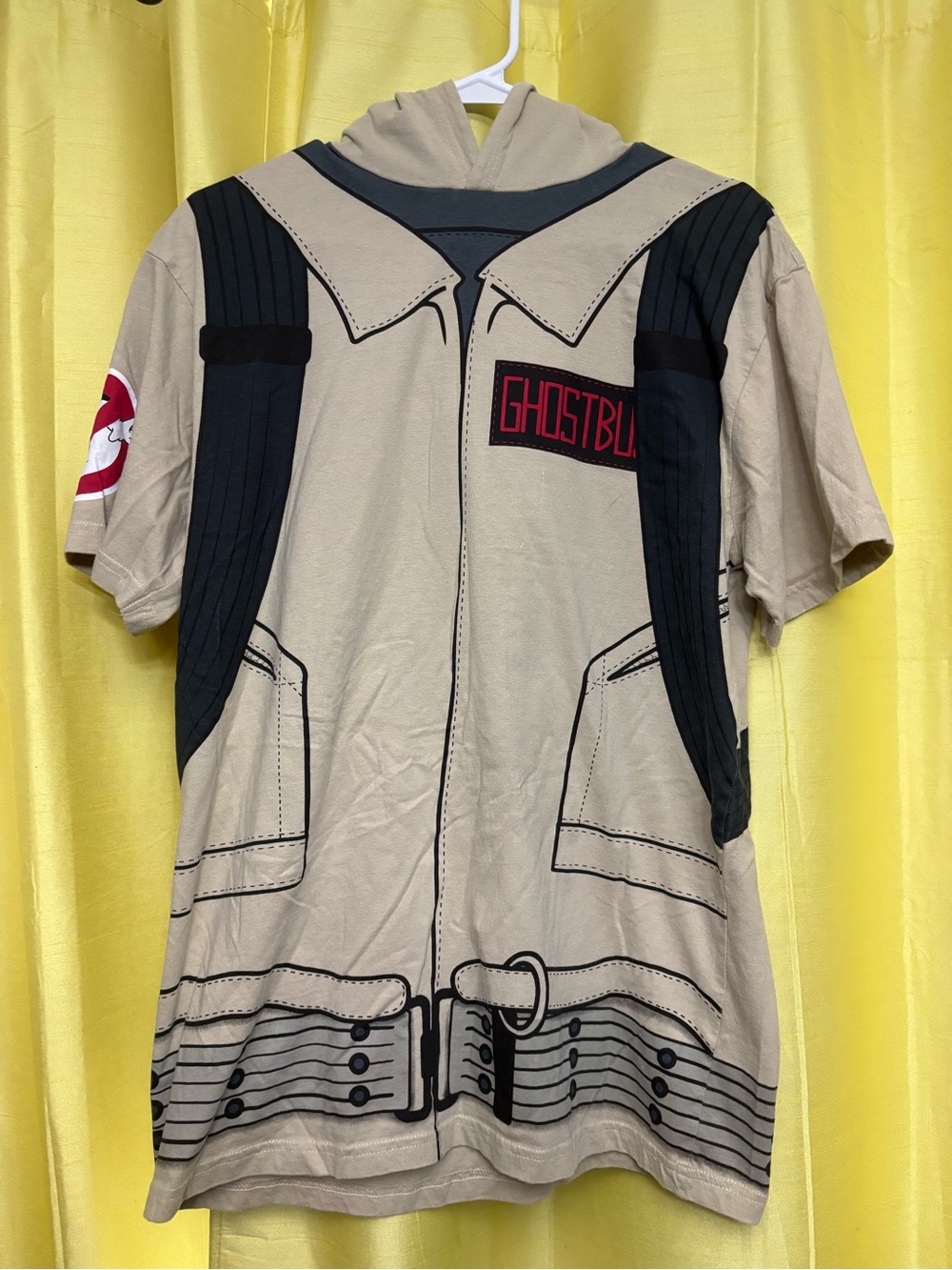 Ghostbusters Graphic Short Sleeve Hoodie Tee in Beige